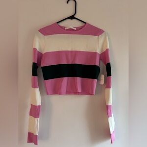 NWT ALTAR’d STATE Striped Pink and Black Women's cropped sweater